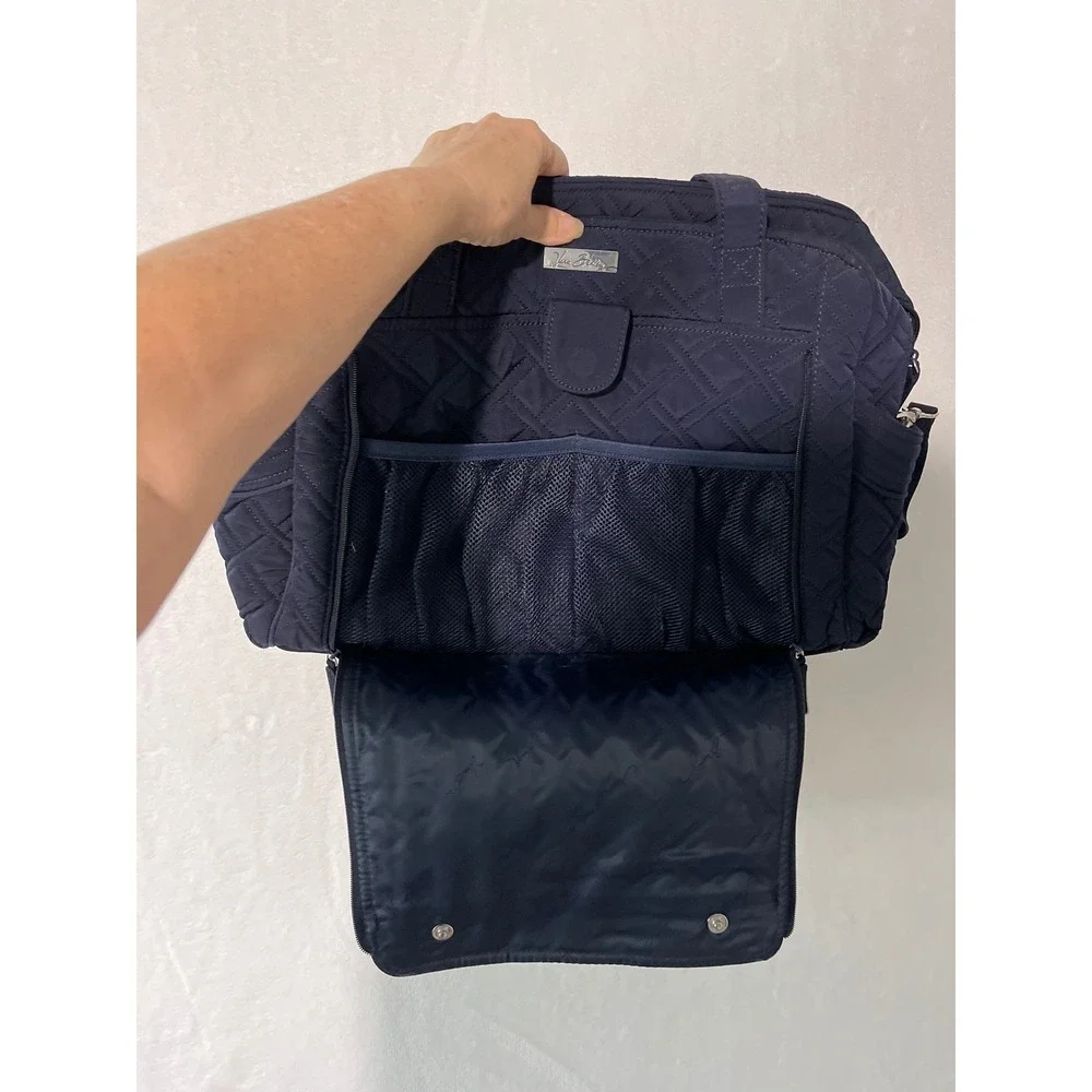 Vera Bradley Stroll Around Baby Bag Navy Blue Quilted Microfiber Diaper Bag EUC